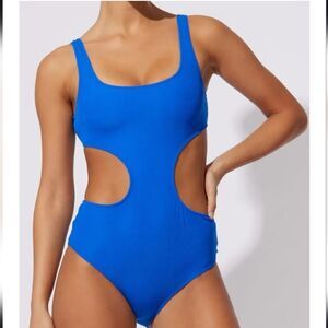 Solid And Striped Blue Crinkle Rib Azure Sarah One Piece Swimsuit Size Medium